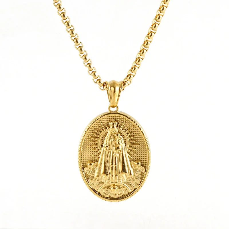 Elegant necklaces and pendants with infinity symbols for timeless designs-Wholesale Stainless Steel 18K Gold-plated Virgin Mary Vintage Necklace