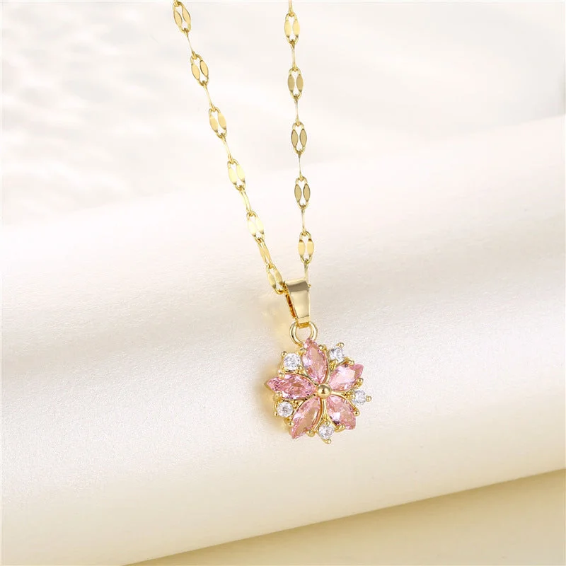 Unique necklaces and pendants with vintage-inspired designs for timeless appeal-Wholesale Titanium Steel Gold-plated Pink Cherry Blossom Necklaces